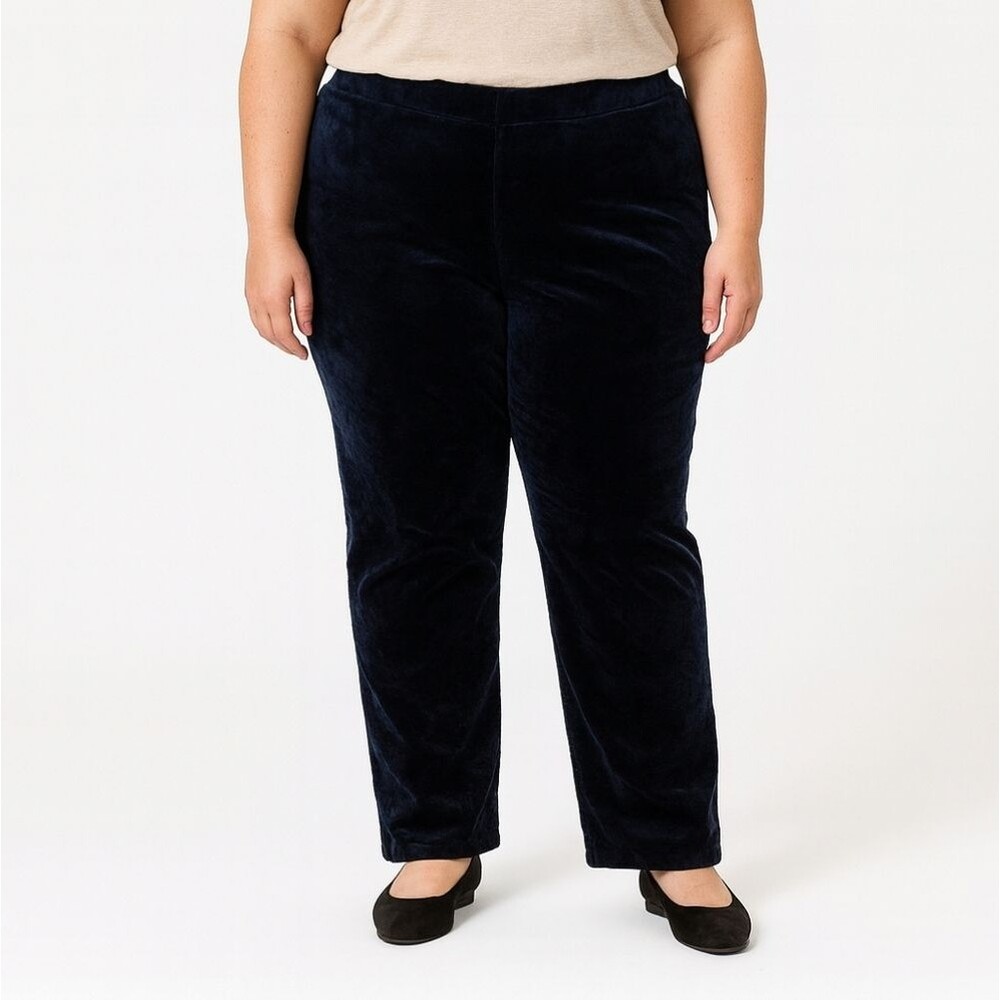 Talbots Womens Black Velvet Classic Side Zip Straight Pants Size 20L Tall Plus